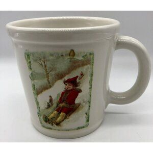 Magenta Mug Victorian Girl Sledding Merry Christmas Snow Winter Coffee Tea Cocoa